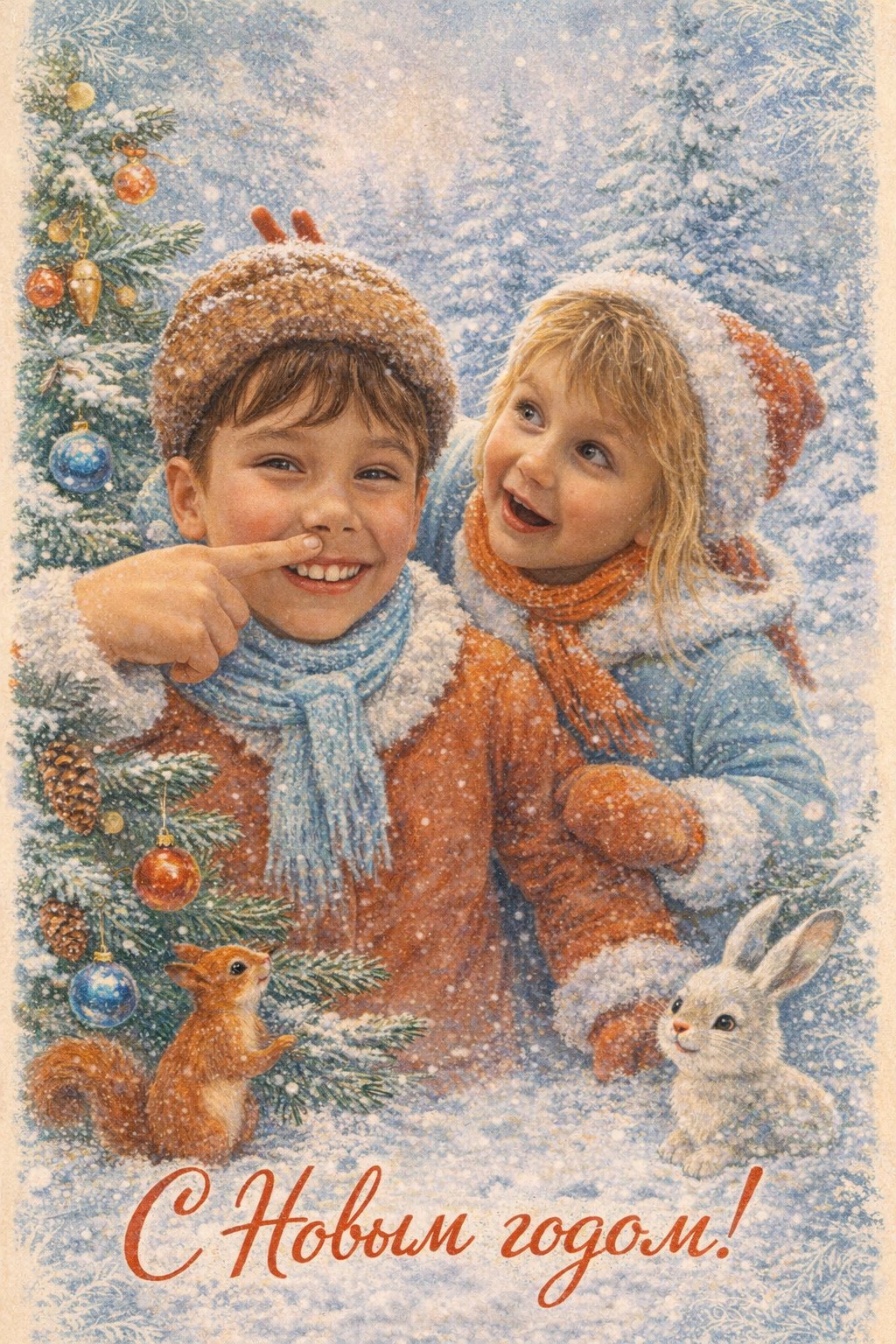Пример новогодней открытки в стиле СССР