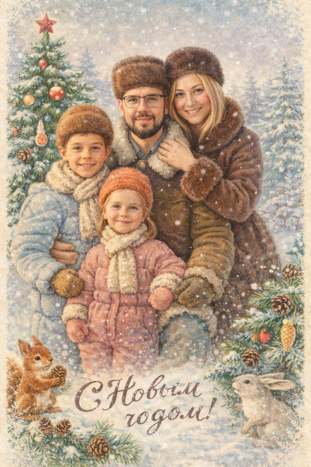 Пример новогодней открытки в стиле СССР